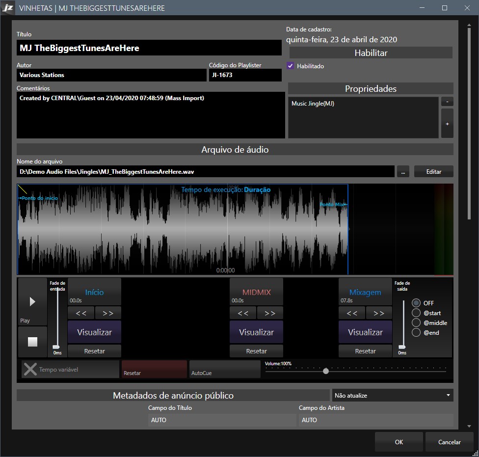 Painel de controle para vinhetas. Captura créditos: radiotvwebnews