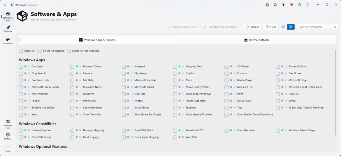 Tela de seleção de aplicativos instalação/remoção tanto nativo como externo. Captura créditos: radiotvwebnews