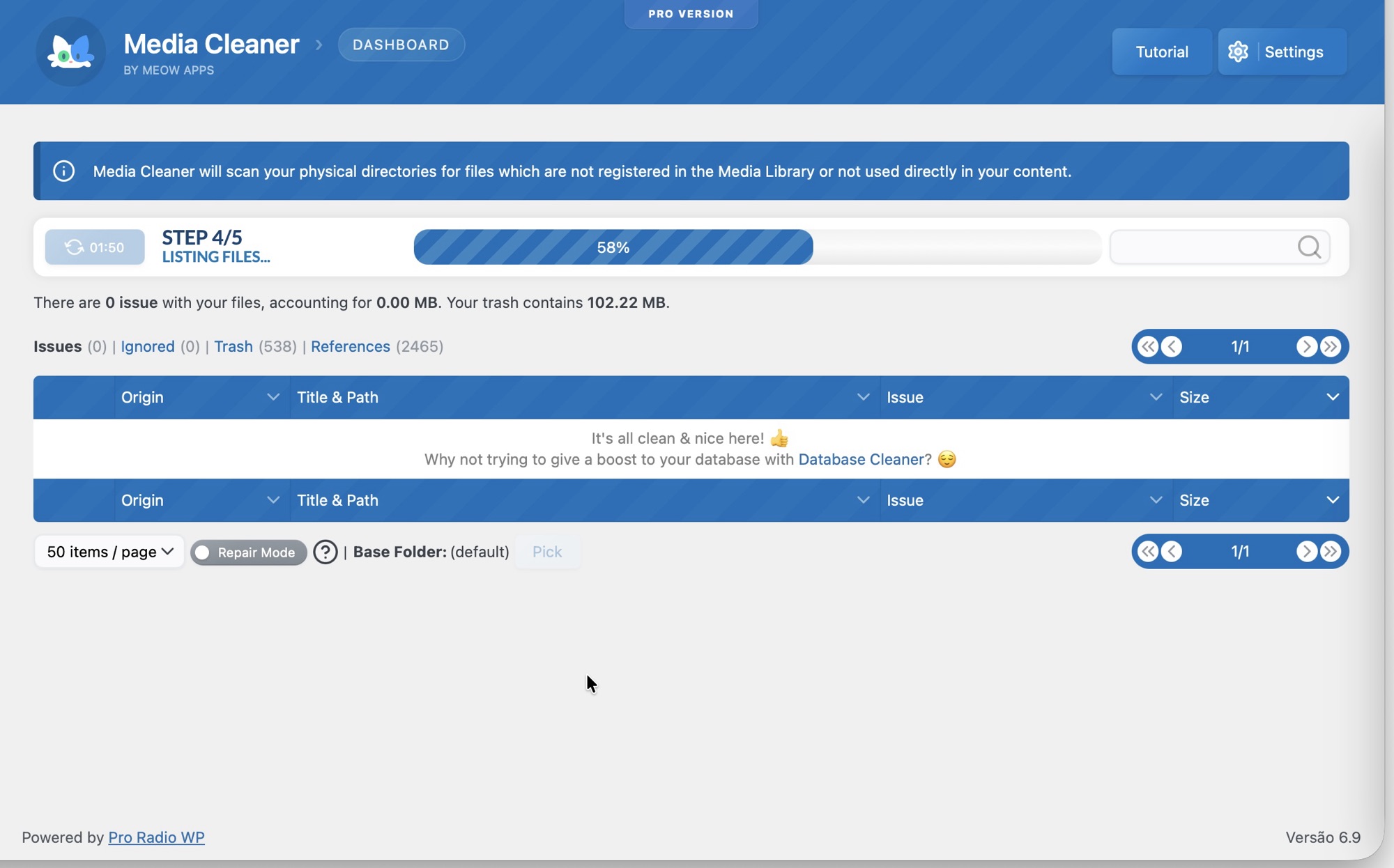 Imagem real do media cleaner realizando uma busca. Captura créditos : radiotvwebnews