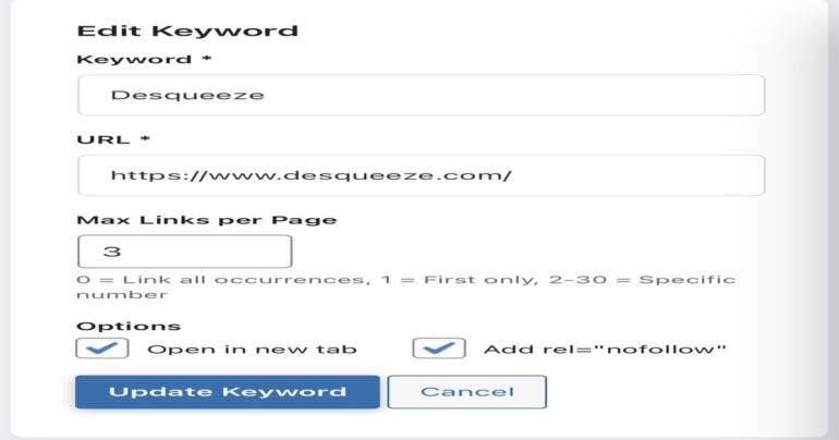 Edição de keywords agora disponível. Captura créditos: radiotvwebnews