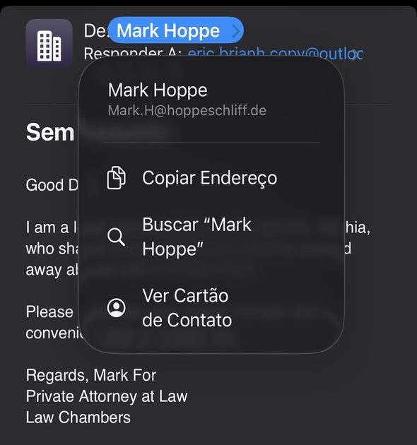 Remetente fictício, o destinatário é um usuário do outlook. Captura créditos: radiotvwebnews
