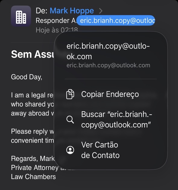 Observe remetente e destinatário diferentes. Captura: radiotvwebnews