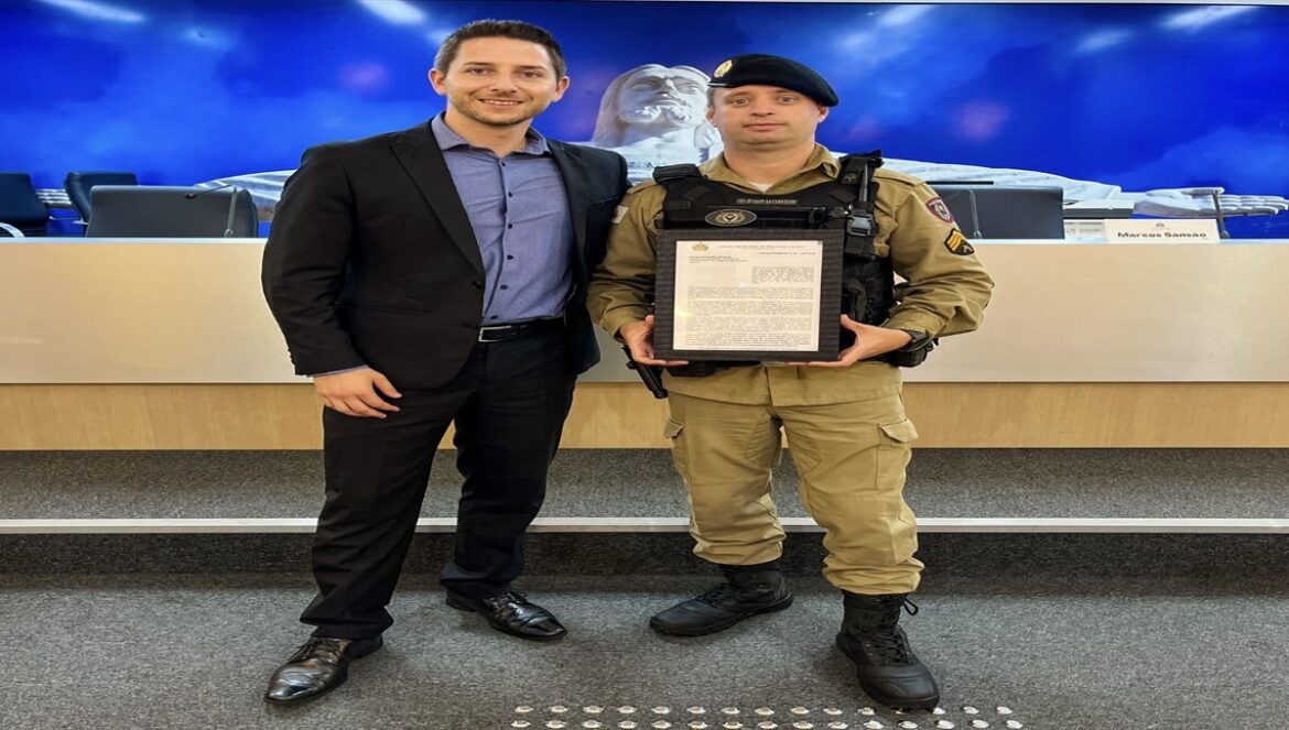 Sargento PM Leonardo Tardioli Moreira Silveira. Foto créditos : Ascom câmara.